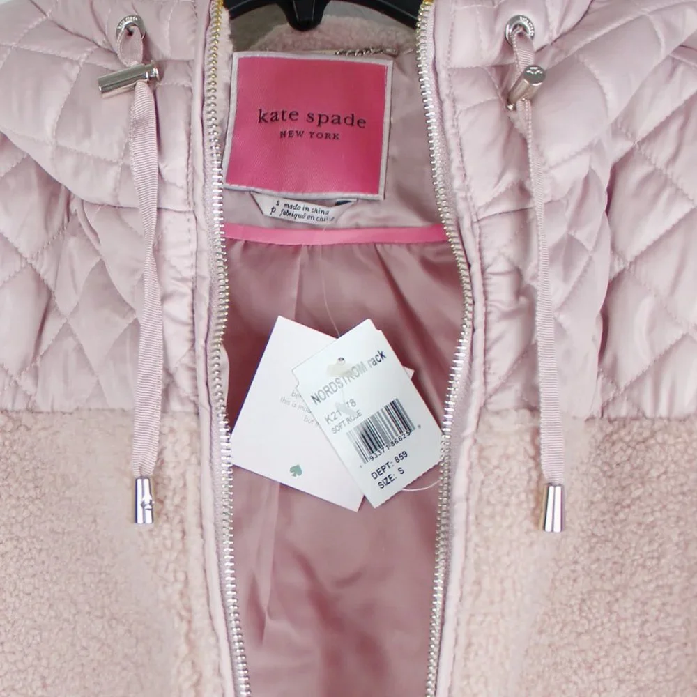 NWT Kate Spade Hooded Faux Fur Quilt Jacket